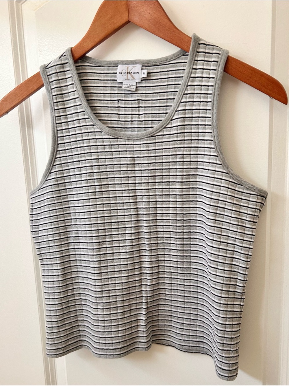 Y2K Vintage Calvin Klein Jeans Gray and White Striped Tank Top
